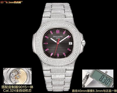 E7 Factory Patek Philippe Nautilus Cal.324 Movement 316L Steel 40mm Diamond Red Second Hand Watch